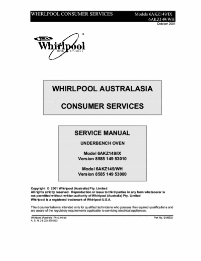 whirlpool 6AKZ149-IX WH whirlpool 6AKZ149-IX WH service manual